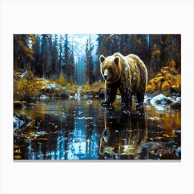 Bear Roots - Grizzly In Stream 1 Canvas Print