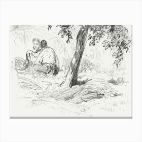 Boy And Girl Seated By Tree From Scrapbook (1875), John Singer Sargent Canvas Print