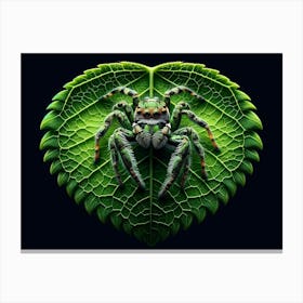 Cute jumping spider On A green leaf macro Leaf 2 Canvas Print