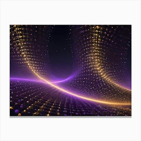 A Captivating Abstract Image With A Dark Background, Featuring A Grid With Glowing Gold Lines, Resembling A Network Or A Futuristic Landscape Canvas Print