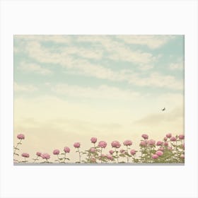 Pink Flowers In A Field Canvas Print