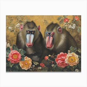 Floral Animal Illustration Mandrill 3 Canvas Print