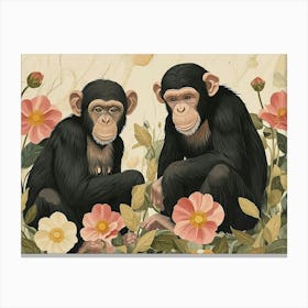 Floral Animal Illustration Chimpanzee 3 Canvas Print