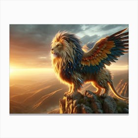 Majestic Lion Bird Sunset Fantasy Canvas Print