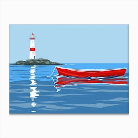 Lighthouse And Boat Canvas Print