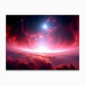 Abstract Celestial Scene Capturing A Nebula Explosion In The Pink And Red Hues Of A Distant Galaxy Canvas Print