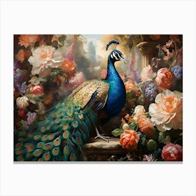 Peacock In The Garden Paintings Art Print 1 Canvas Print