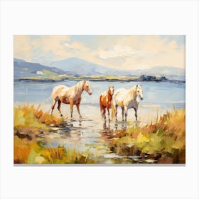 Horses Painting In County Kerry, Ireland, Landscape 3 Canvas Print