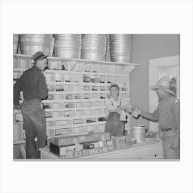 Mr Craig Handing Sackful Of Nails To A Farmer, Pie Town, New Mexico By Russell Lee Canvas Print