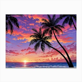 Sunset With Palm Trees 8 Canvas Print