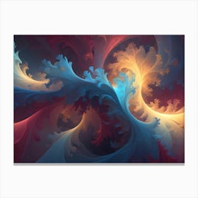 Abstract Composition Of Swirling, Feathery Forms In Shades Of Blue, Orange, And Red Against A Dark Background, Suggesting A Celestial Or Cosmic Scene Canvas Print