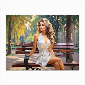 Girl Sitting On A Bench Canvas Print