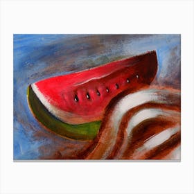 Watermelon - hand painted classical painting figurative food still life kitchen horizontal red blue Canvas Print
