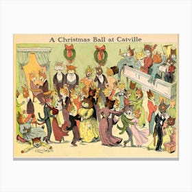 A Christmas Ball At Catville, Louis Wain Canvas Print