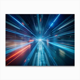 Abstract Image Of A City At Night, With Streaks Of Light Representing Speed And Movement Canvas Print