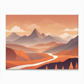 Misty mountains horizontal background in orange tone 115 Canvas Print