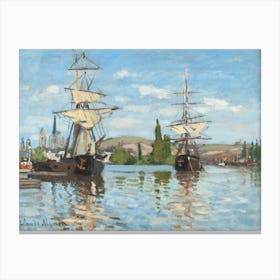 Ships Riding On The Seine At Rouen (1872–1873), Claude Monet Canvas Print