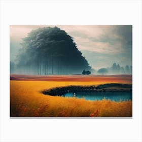 Pond In A Field Canvas Print