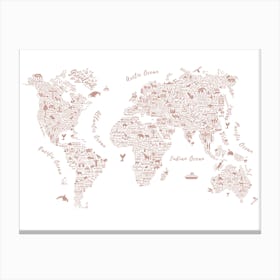 Dusky Pink World Map Canvas Print