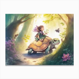 Fairy On A Turtle Canvas Print