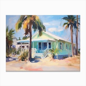 Beach House with Palm Trees Canvas Print