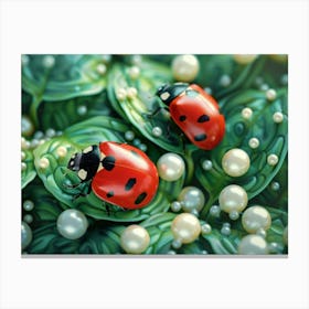 Ladybugs On Pearls Canvas Print