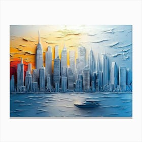 3d Relief with City Skyline with Raised Elements, Oil Painting Canvas Print