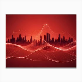 An Abstract Image Of A Futuristic Cityscape Silhouetted Against A Red Background, With A Network Of Glowing Lines Connecting The Buildings, Representing Technology, Connection, And Urban Development Canvas Print