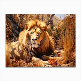 African Lion Resting Realism Painting 2 Canvas Print