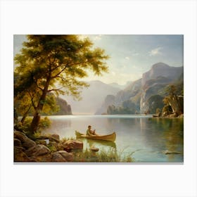 Canoe On A Lake Canvas Print