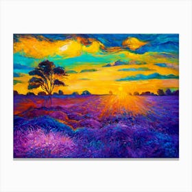 Sunset In Lavender Field Canvas Print