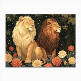 Floral Animal Illustration Lion 1 Canvas Print
