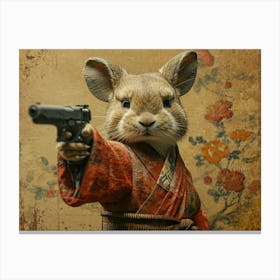Absurd Bestiary: From Minimalism to Political Satire.Rabbit With Gun 2 Canvas Print