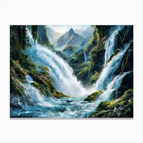 Mountain Waterfall Oil Painting #2 Canvas Print