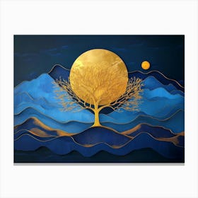 3d Modern Art with Dark Blue and Golden Wave 1 Canvas Print