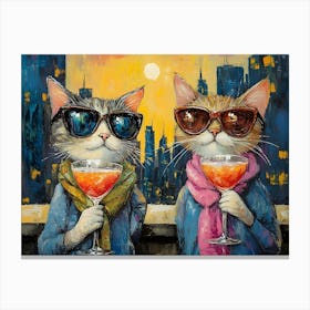 Cats At The Rooftop Bar 2 Canvas Print