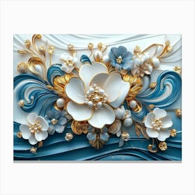 3d Artwork Illustration with White and Blue Backdrop, Embellished with Gold Jewelry Canvas Print