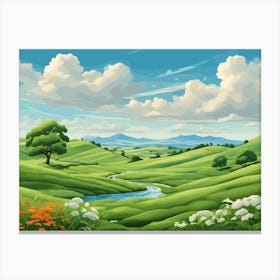Landscape With Trees And Flowers Canvas Print