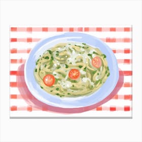 A Plate Of Pesto Pasta, Top View Food Illustration, Landscape 4 Canvas Print
