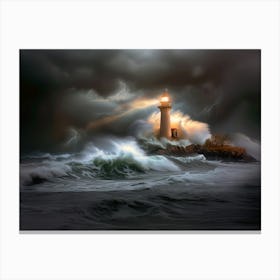 Lighthouse In The Storm Canvas Print