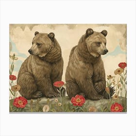 Floral Animal Illustration Grizzly Bear 2 Canvas Print