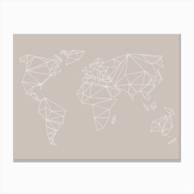 Geometrical World Map   Beige Creme Canvas Print