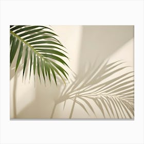 A Photo Of Palm Leaves Casting Shadows On A Cream Colored Wall, Creating A Tropical And Minimalist Aesthetic Canvas Print