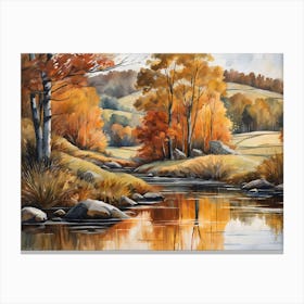 Autumn Pond Landscape Painting (9) Canvas Print