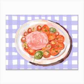 A Plate Of Antipasto, Top View Food Illustration, Landscape 4 Canvas Print