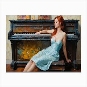 Woman Laying On A Piano Canvas Print