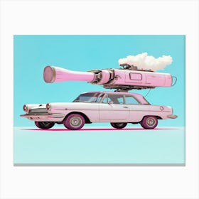 Vintage Car With A Cartoon Laser Gun Canvas Print