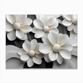 3d Look White and Black Circle with White Flowers Canvas Print