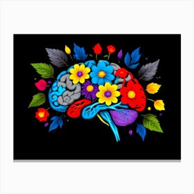 Colorful Brain With Flowers Canvas Print