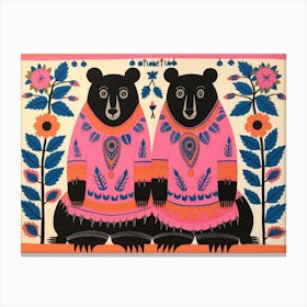 Black Bear 2 Folk Style Animal Illustration Canvas Print